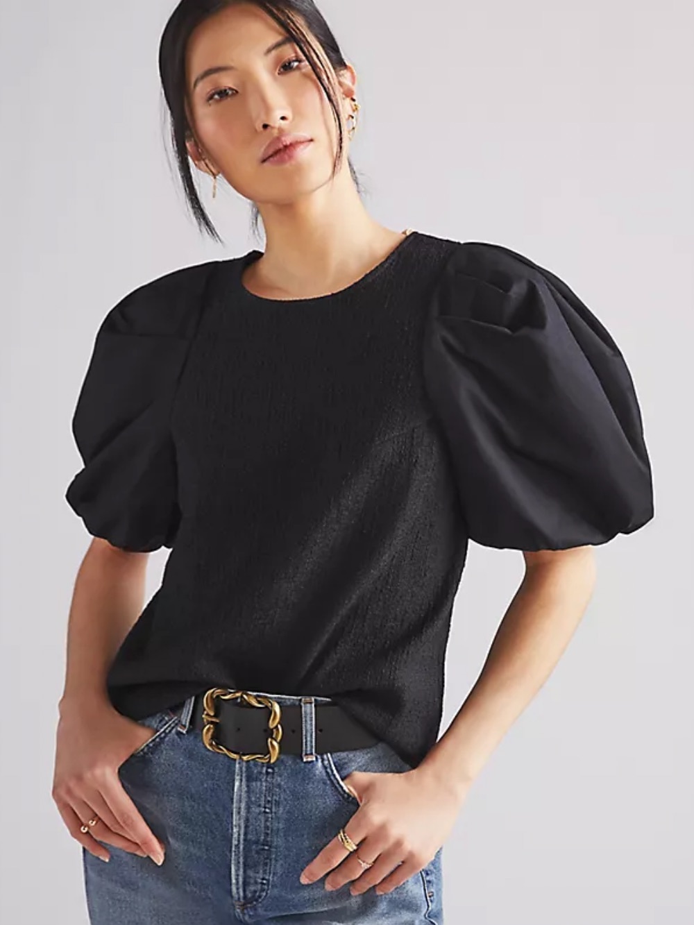 Anthropologie Textured Puff-Sleeved Blouse